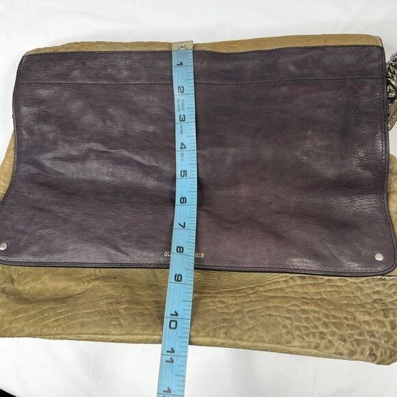 Olivia Harris Large Leather Flap Crossbody Bag Top Handle Croc Two Tone Brown - Picture 3 of 16